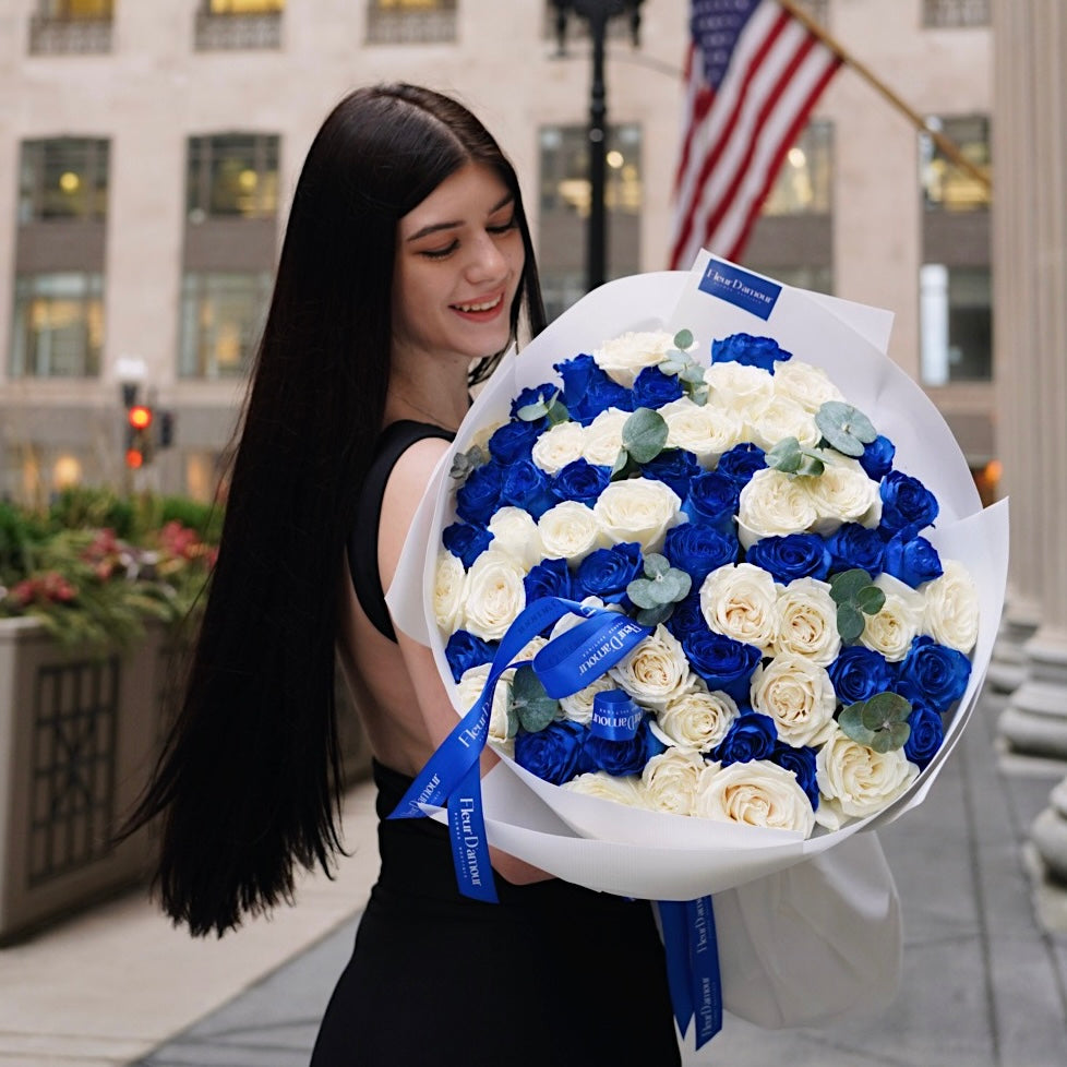 Blue and White Roses Bouquet