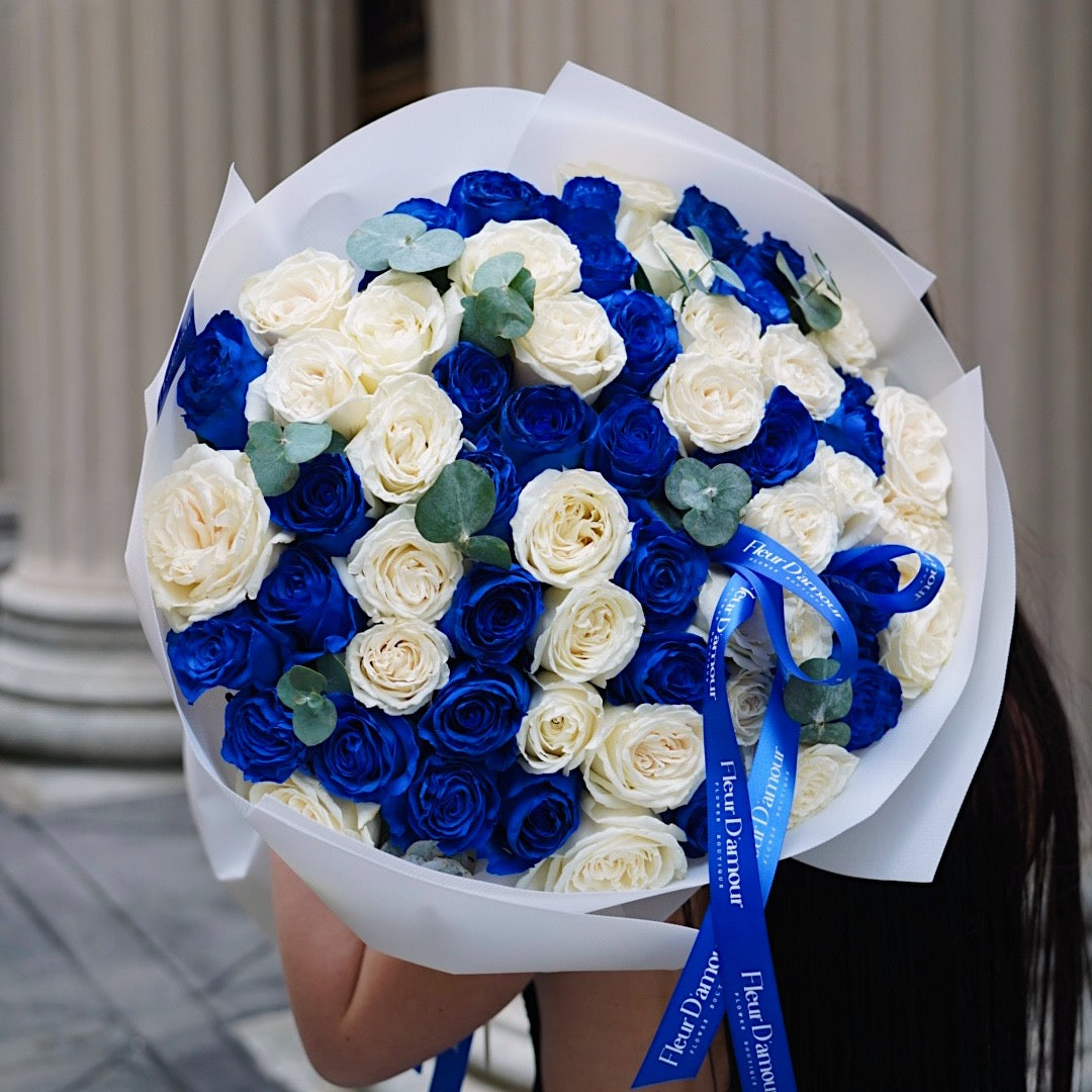 Blue and White Roses Bouquet