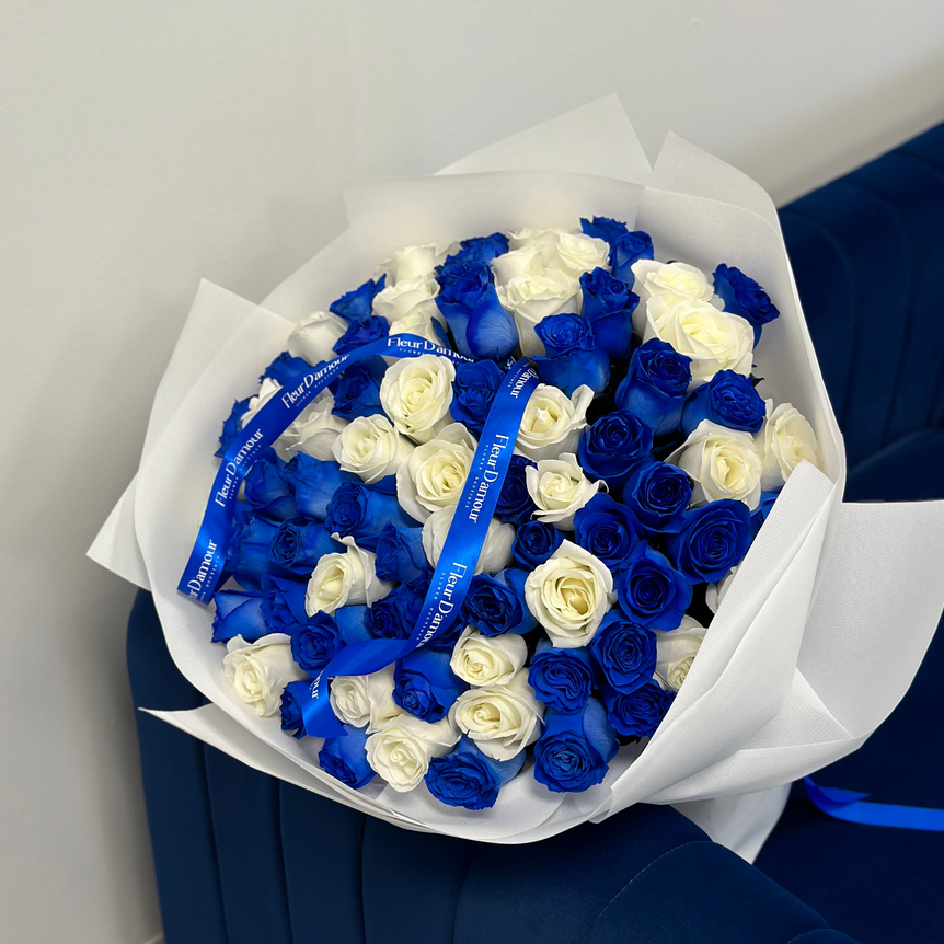White and Blue Roses Bouquet