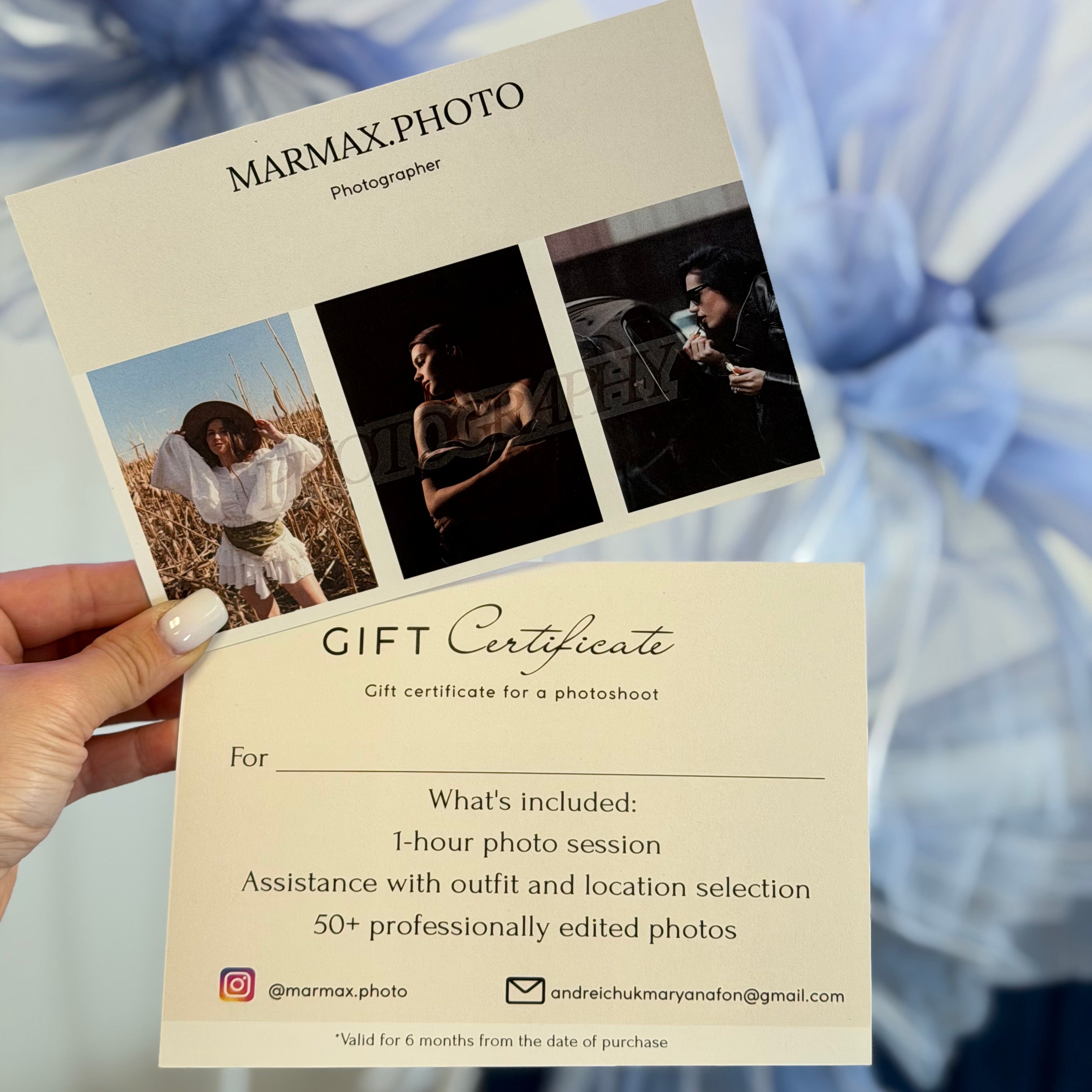 Gift Certificate for a Photoshoot bouquet buy in Chicago