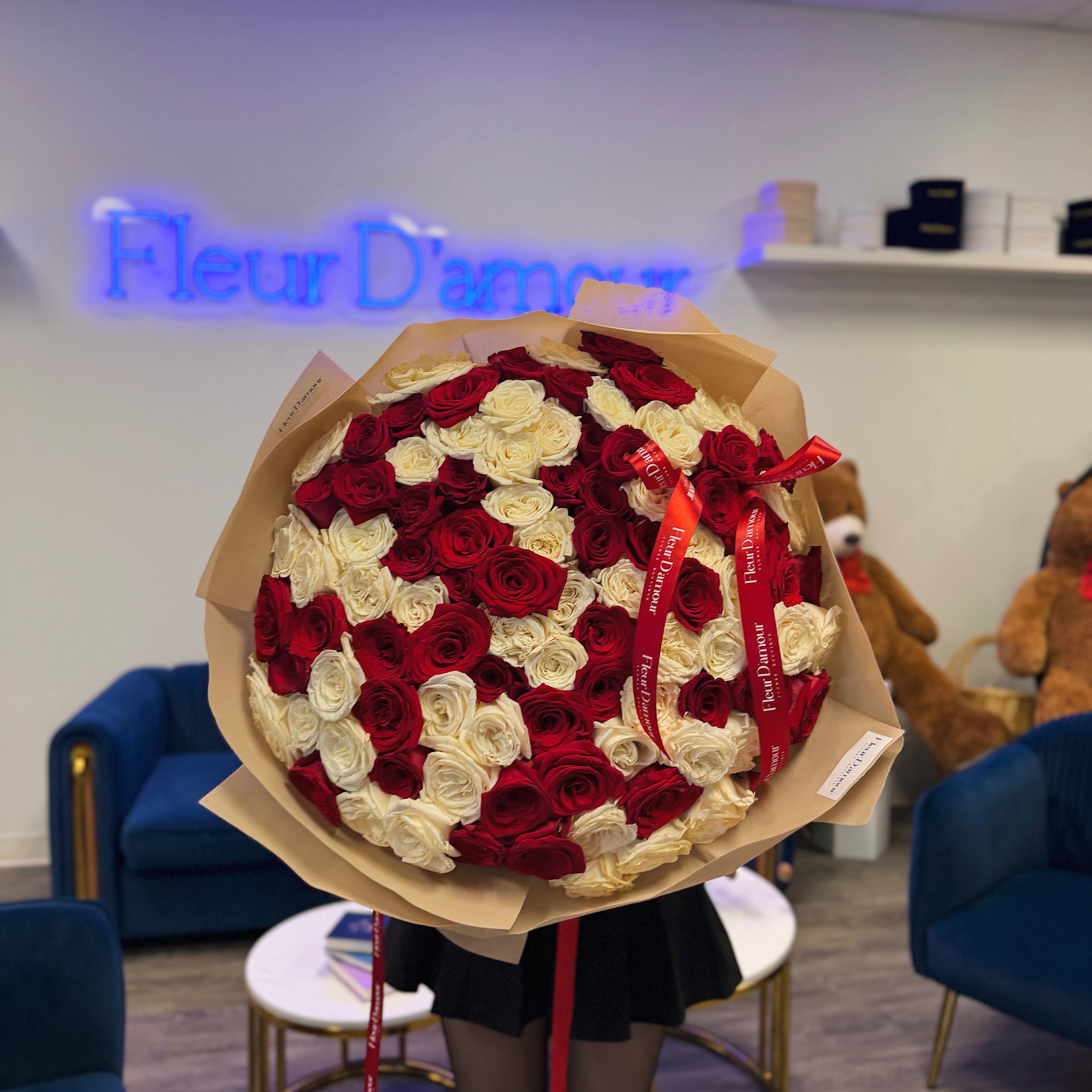 101 Red and White Roses Bouquet