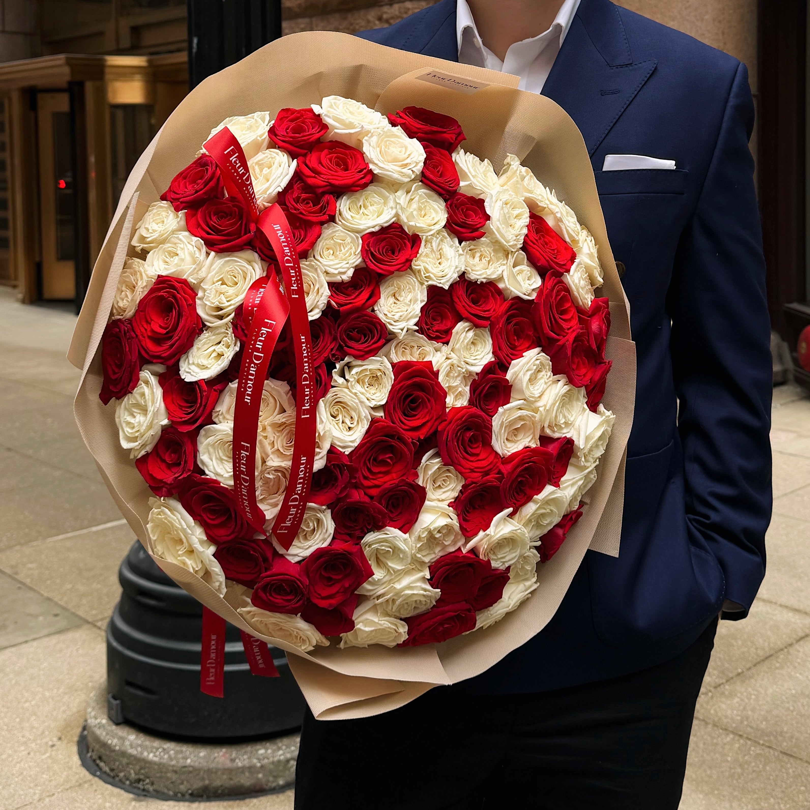 101 Red and White Roses Bouquet